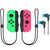 Nintendo Switch Joy-Con Controllers (Neon Pink / Neon Green) with JLab Play Gaming Wireless Bluetooth Earbuds