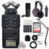 Zoom H6 All Black Handy Recorder + Boya BY-BA20 Aluminum Alloy Desk Holder Microphone Stand Bracket + Zoom ZDM-1 Podcast Mic Pack Accessory Bundle + 32GB Memory Card + Rechargeable Battery & Charger